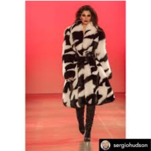 Sergio Hudson X Target Luxury Faux Fur Houndstooth‎ Plush Swing Coat Size 4X - Picture 3 of 12